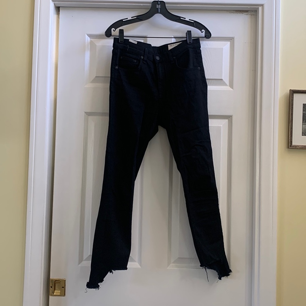 Black Rag n Bone Cropped Jean with distressed hem